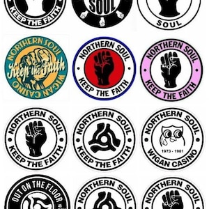 Northern Soul 12x12cm Vinyl Stickers retro wigan keep faith laptop window torch casino (adhesive vinyl stickers for non-porous surfaces)