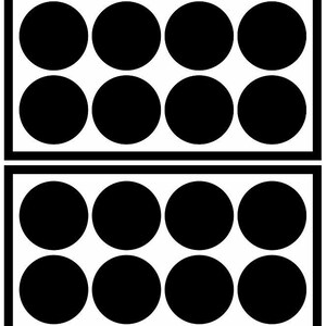 May include: A black and white image of a grid of 18 black circles. The circles are arranged in a 3x6 grid.