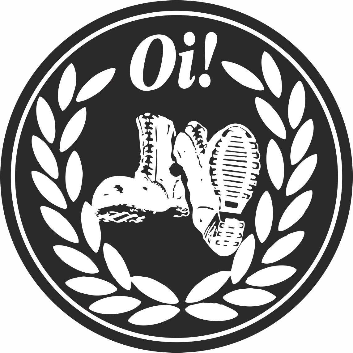 Oi! Circular Vinyl Sticker - Punk Rock Boots Retro Laptop Window