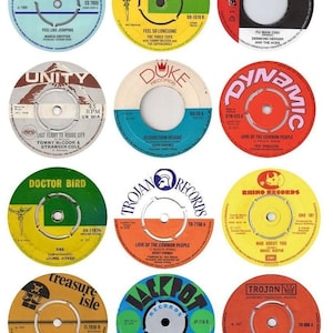 Stickers Vinyl Reggae Records 12x85mm camel dynamic trojan coxsone laptop ska duke (adhesive stickers, suitable for any non-porous surface)