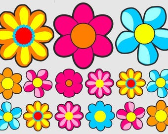 Flowers x15 Shaped Vinyl Stickers Sets laptop car window daisy hibiscus fun sun sunflower (suitable for all non-porous surfaces)
