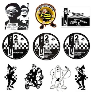 Stickers vinyl x 12 80 mm vormige ska retro skinhead laptop specials 2 tone beat madness mods venster auto sticker scooters jaren 80