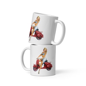 Retro Scooter Girl White Glossy Coffee Mug  - scootering mods cool vintage pin up modernism