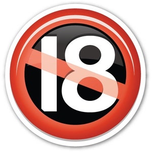 Puede incluir: Un círculo rojo con un borde blanco y un número 18 en blanco y negro con una línea diagonal roja que lo atraviesa. El número 18 está en un círculo negro.