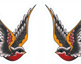 Swallows Vinyl Stickers, Retro Tattoo Bird Decals