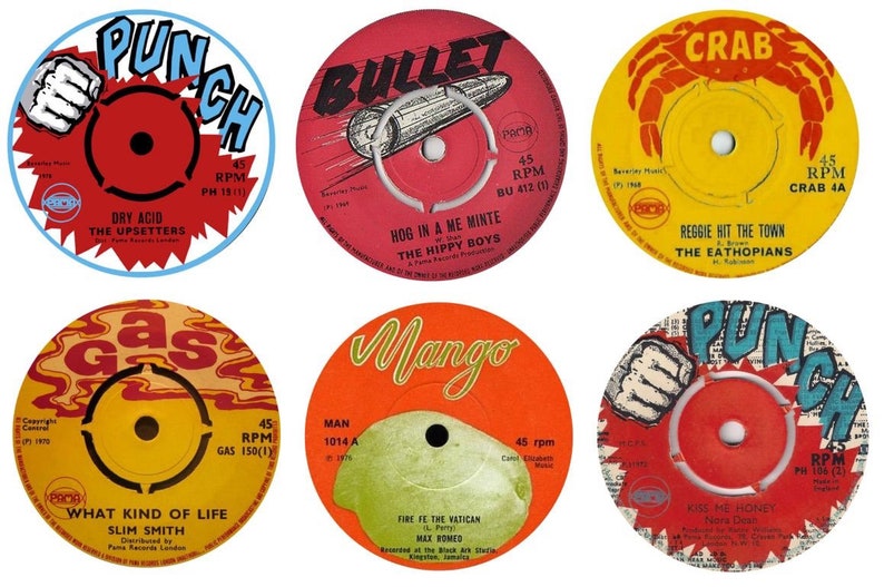 Reggie Label Stickers Vinyl Reggae Records 6x85mm Mango Crab Punch Gas Bullet Laptop ...