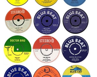 Stickers Vinyl Reggae Records 12x85mm duke blue beat trojan cat retro laptop ska (adhesive stickers, suitable for any non-porous surface)
