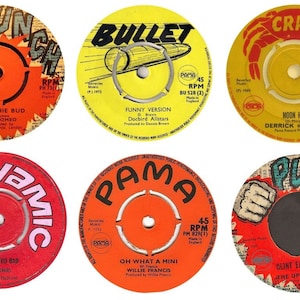 Stickers Vinyl Reggae Records 6 x 85 mm bullet pama dynamic punch crab laptopska (zelfklevende stickers, geschikt voor elk niet-poreus oppervlak)