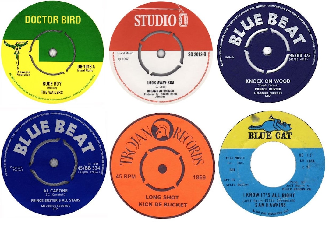 Record Sticker Blue Stickers Vinyl Reggae Records 6x85mm Blue Beat Trojan Studio 1 Retro ...