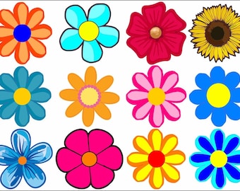 Flowers x12 Shaped Vinyl Stickers Sets laptop car window daisy hibiscus fun sun sunflower (suitable for all non-porous surfaces)