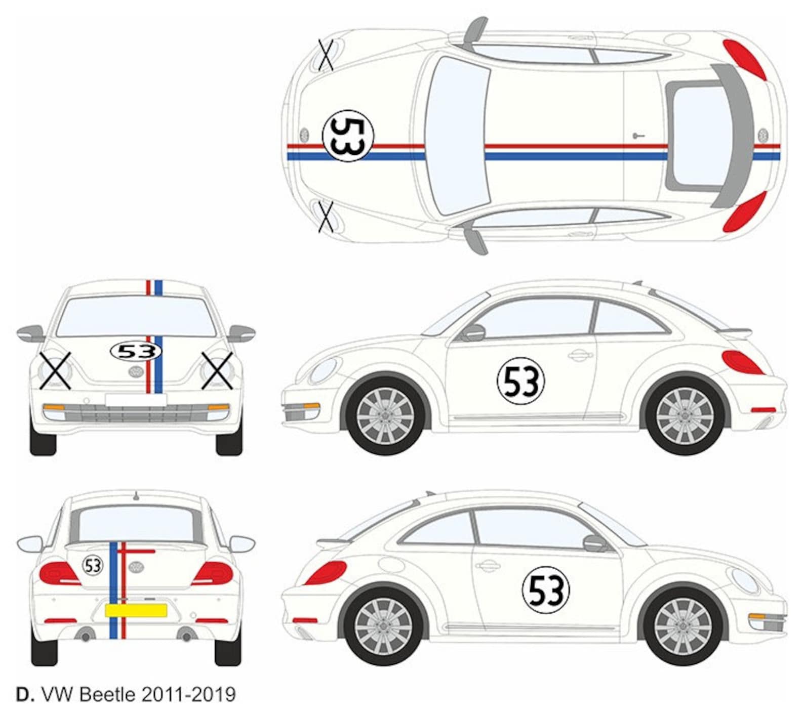 Car Decals Kit Herbie 53 Laminated Vehicle Graphics Set 20112019