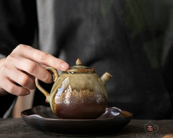 Kleine Teekanne Holzbrand wie 270 ml - Teekanne für Gong Fu Cha von Jingdezhen - Vintage Look handgemachtes Teegeschirr