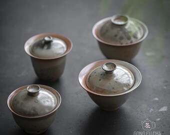 Gaiwan teapot for Gong Fu Cha - Carbon trap glaze lided cup from Jingdezhen - Reduction fire 100 ml  small gaiwans for tea