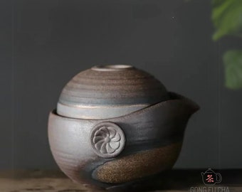 Shiboridashi japanese teapot travel set - Artisan teaware from Jingdezhen - stackable shibo and cup in Raw clay small teapot for Gong Fu Cha