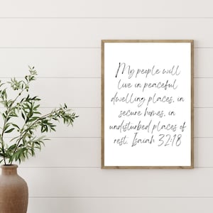 Isaiah 32:18 | INSTANT DOWNLOAD | Peaceful Dwelling Places | Home Wall Decor | Bible Verse | Scripture Promises | Living Room | Script Font