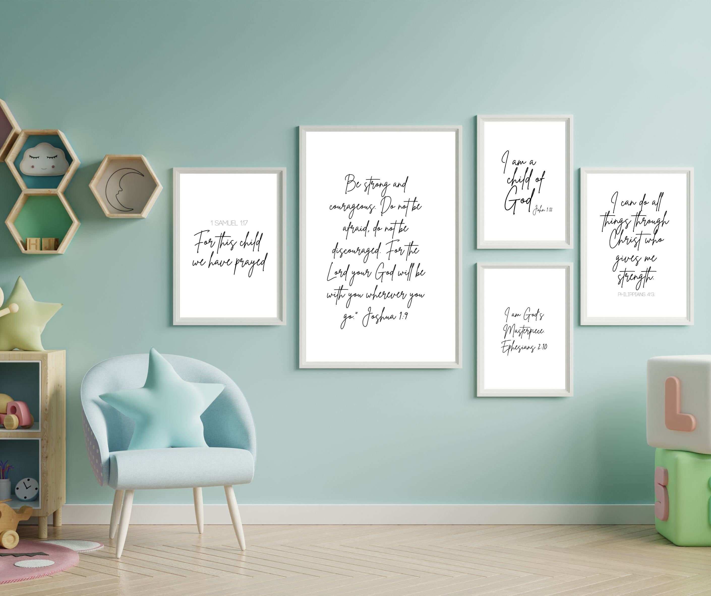 Scriptures In Script Images Set of 6 Bible Verses | INSTANT DIGITAL DOWNLOAD | Nursery | Boys ...