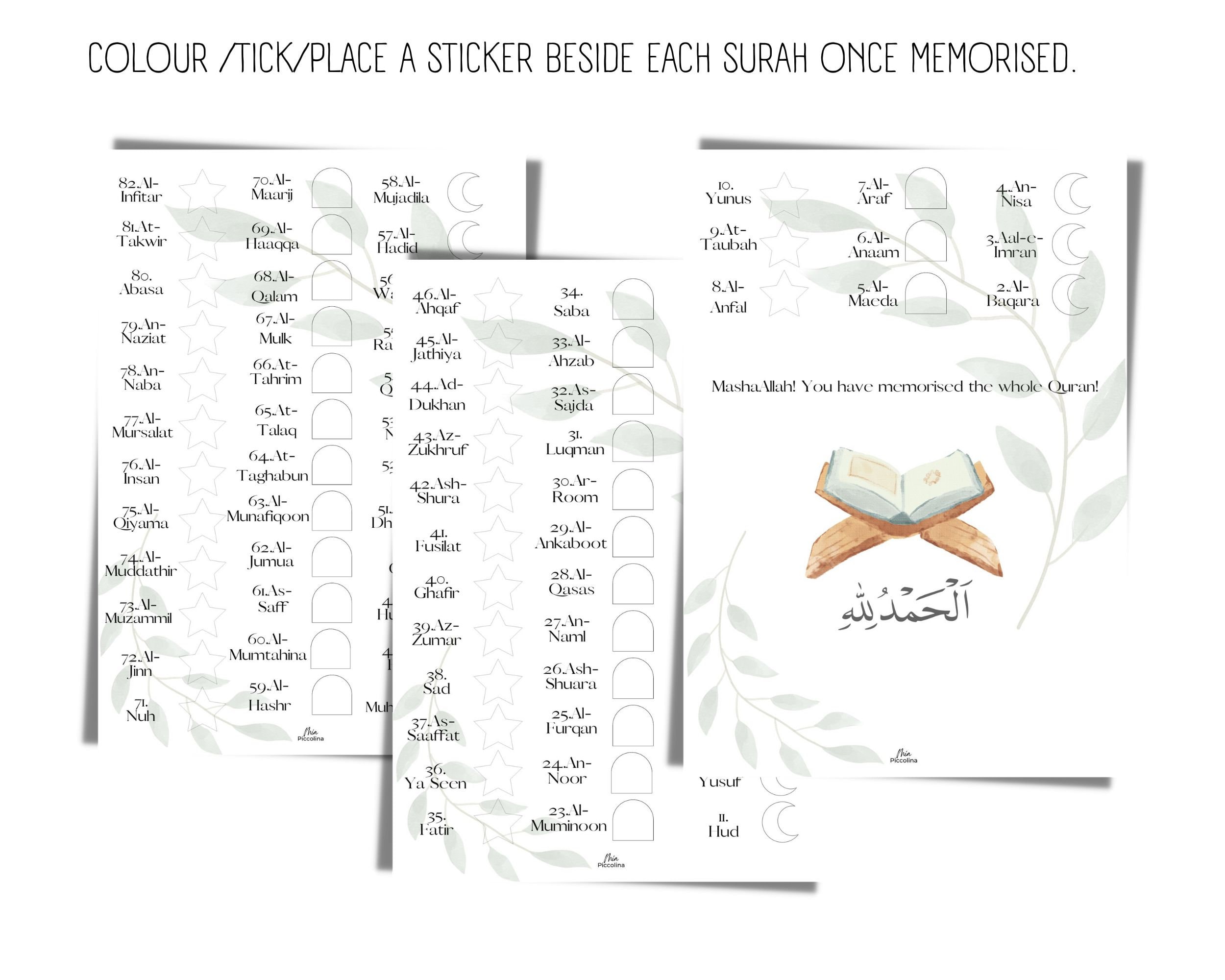 Printable Surah Tracker, Printable Quran Tracker, Juz Amma Surah Tracker, Whole Quran Checklist ...