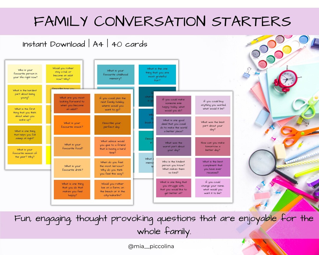 Printable Family Conversation Starter Cards, Family Games, Dinner Questions, Kids Conversations ...