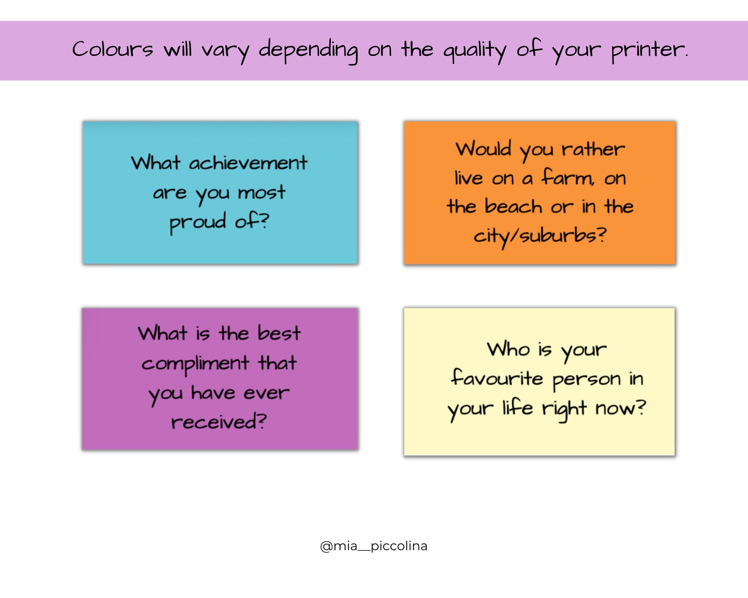 Printable Family Conversation Starter Cards, Family Games, Dinner Questions, Kids Conversations ...