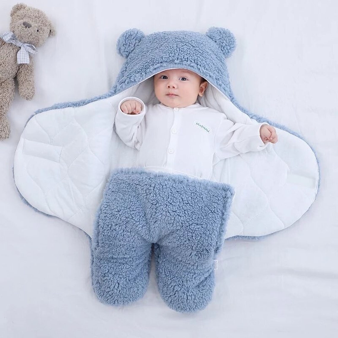 Cute Baby Fleece Swaddle Wrap Teddy Bear Fleece 06 Months Etsy