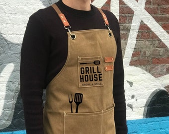 Custom BBQ Gift Apron for Dad Grill Accessories Apron for Men Custom Fathers Day Gift for Dad Chef Gift Idea Personalized Matching Apron