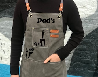 Custom Fathers Day Apron for Men Gift Idea Cooking Apron BBQ Apron Gift for Dad Chef Apron Personalized Apron Gift for Men Grill Apron Logo