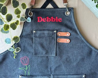 Custom Gardening Apron for Women Gift Idea for Gardener Gift Apron with Pocket Personalized Apron for Florist Gift Custom Apron Cute for Mom