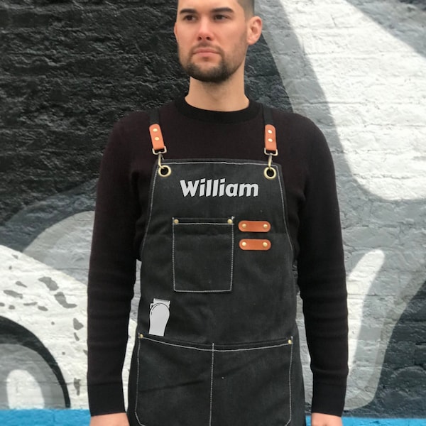 Mens Hairstylist Apron Black Barbershop Apron for Men Barber Smock Denim Apron Gift for Hairstylist Gift for Barber Apron Stylist Apron