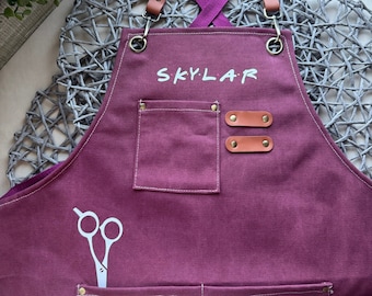 Grembiule da parrucchiere con tasche Grembiule personalizzato per parrucchiere, barbiere, stilista, grembiule con nome personalizzato Idea regalo per parrucchiere
