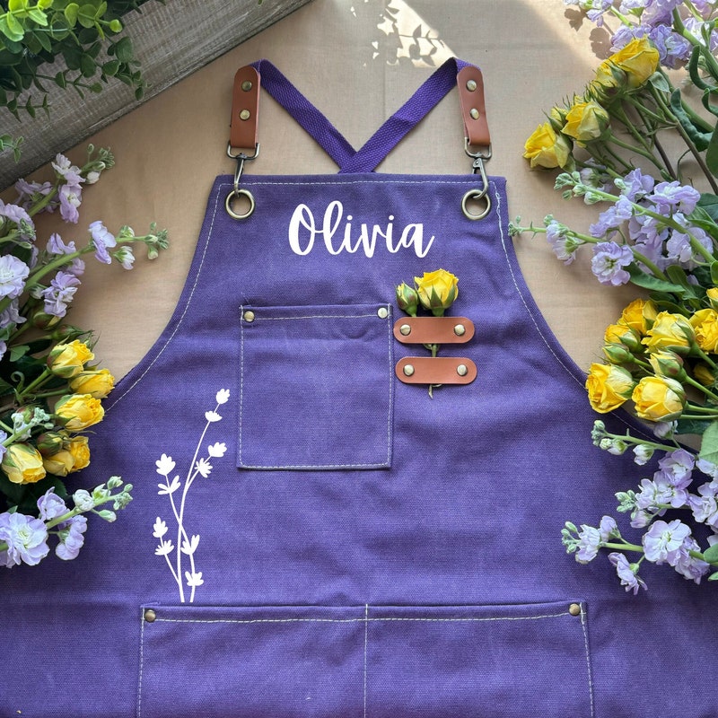Custom Gardening Apron for Gardener Apron Florist Outdoor and Garden Apron Custom Gift Gardening Gift Apron Personalized Apron with Pocket