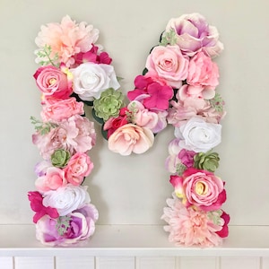 Decoración de guardería rosa Letras de flores Decoración de guardería rosa brillante Letras florales de guardería rosadas Unicornio Decoración de cumpleaños rosa Baby Shower