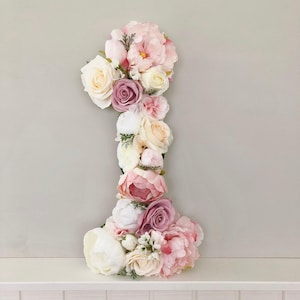 Decoración de fiesta de cumpleaños estilo shabby chic, decoración vintage, número floral, número de flor, letra de flor, pastel smash, foto de niña bebé estilo shabby chic