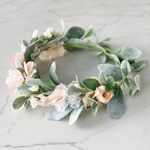 Blush Flower Crown Wedding Flower Crown Greenery Crown Greenery Hairpiece Greenery Hair Wreath Bridal Shower Flower Crown Bride Flower