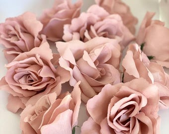 Grande rosa oro rosa opaco da 4" Rosa artificiale Grande rosa polverosa Grande fiore da sposa oro rosa Fiore da sposa oro rosa opaco