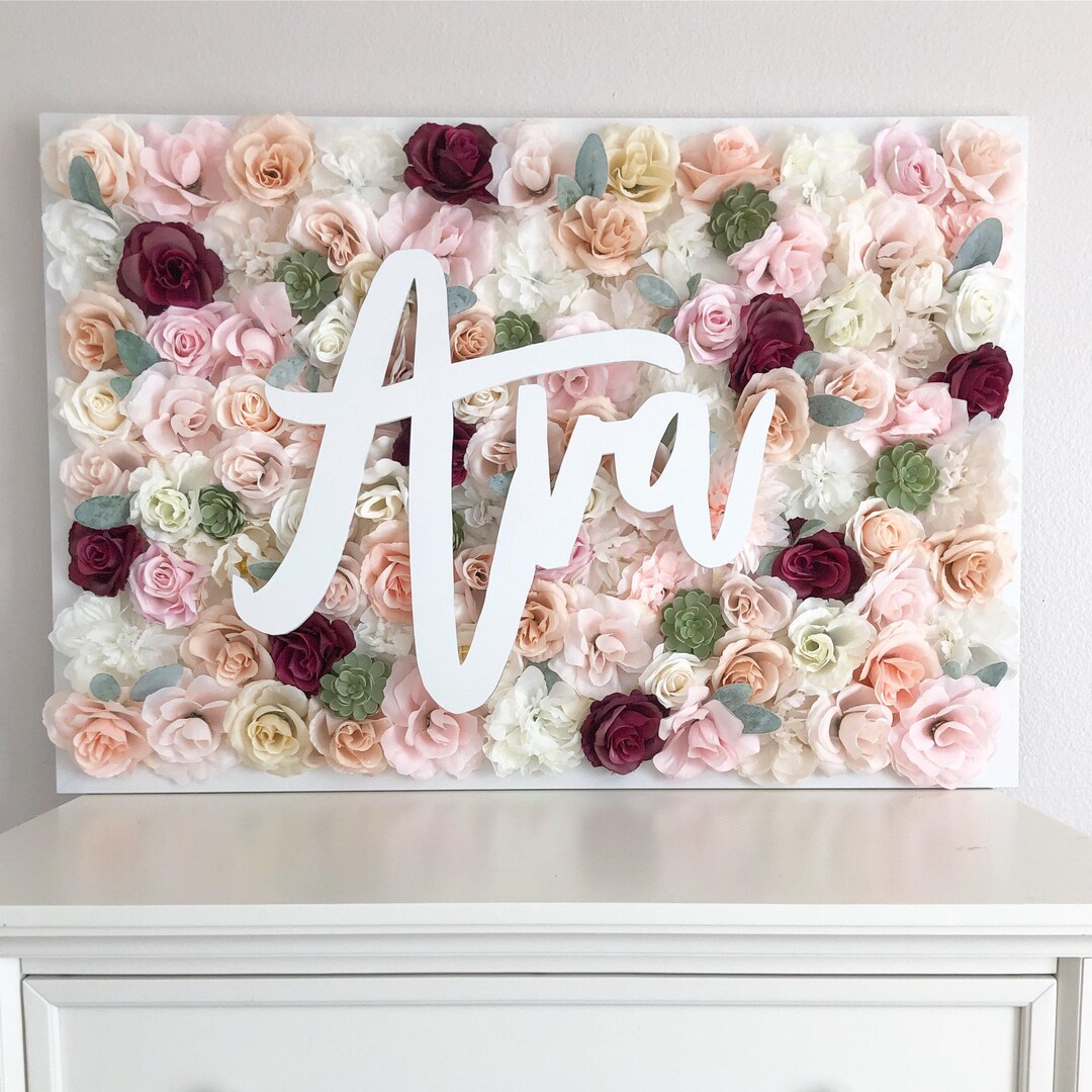 Dusty Pink Nursery Decor Girl Wall Art Nursery Flower Wall Name Sign ...