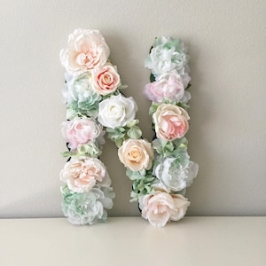 Carta de flor Boho Floral Carta Shabby Chic Decoração de berçário Vintage Berçário Boho Berçário Floral Berçário Parede de flores Monograma floral