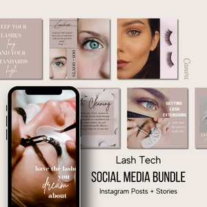 Lash Tech Instagram Post Templates Lash Tech Branding Lash Technician Canva Templates Lash Instagram Stories Lash Tech Content Social Media