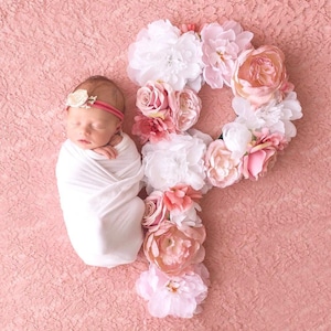 Adereço para foto de recém-nascido, anúncio de nascimento, arte de parede floral, decoração de chá de bebê, placa com nome, decoração de berçário para meninas, decoração de parede de berçário