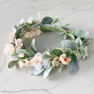 Blush Flower Crown Wedding Flower Crown Greenery Crown Greenery Hairpiece Greenery Hair Wreath Bridal Shower Flower Crown Bride Flower
