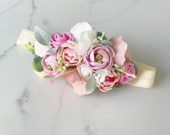 Elastische Baby Blumenkrone 1. Geburtstag Blumenkrone 1. Geburtstag Krone Mädchen Rosa Säugling Blumenkrone Rosa Baby Blumenkrone Boho Baby
