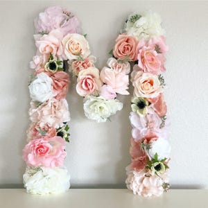 Carta de casamento 15" 19" 24" Grande carta floral Carta de flor de seda Peça central de mesa Monograma personalizado Monograma de casamento Floral personalizado