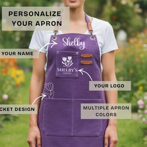Custom Garden Apron with Pocket Logo Apron for Florist Gift Idea for Gardener Apron Logo Gardening Gift for Women Apron for Gardening Apron