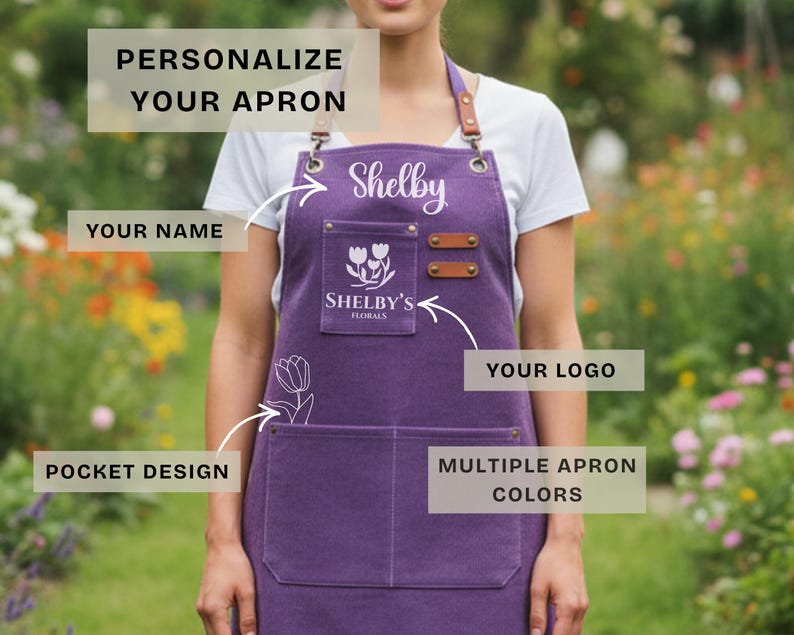 Custom Garden Apron with Pocket Logo Apron for Florist Gift Idea for Gardener Apron Logo Gardening Gift for Women Apron for Gardening Apron