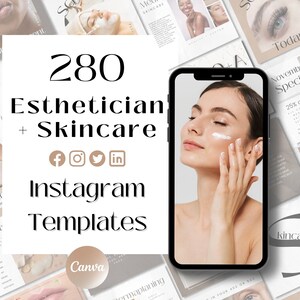 Może przedstawiać: Zbiór 280 szablonów na Instagram dla kosmetyczek i specjalistów od pielęgnacji skóry. Szablony charakteryzują się neutralną paletą kolorów i nowoczesnym wyglądem. Szablony są przeznaczone do użytku z Canva.
