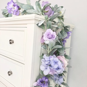 Lavender Flower Garland Lavender and Mint Decor Nursery Garland Flower Wall Hanging Lambs Ear Lavender Nursery Decor Wedding Garland