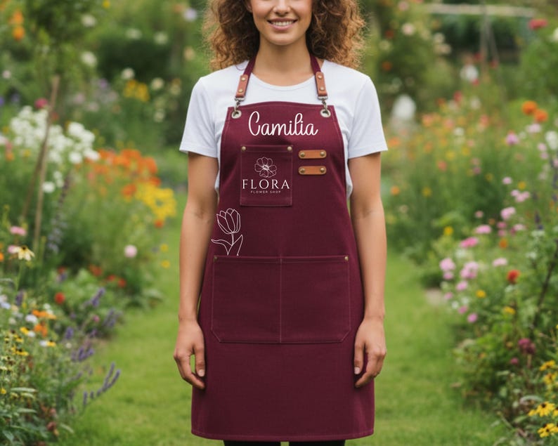 Custom Garden Apron with Pocket Logo Apron for Florist Gift Idea for Gardener Apron Logo Gardening Gift for Women Apron for Gardening Apron