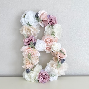 Decoración de guardería bohemia con letras florales para niña, arte de pared con letras florales para guardería, decoración de despedida de soltera, despedida de soltera, carta de boda, regalo para bebé