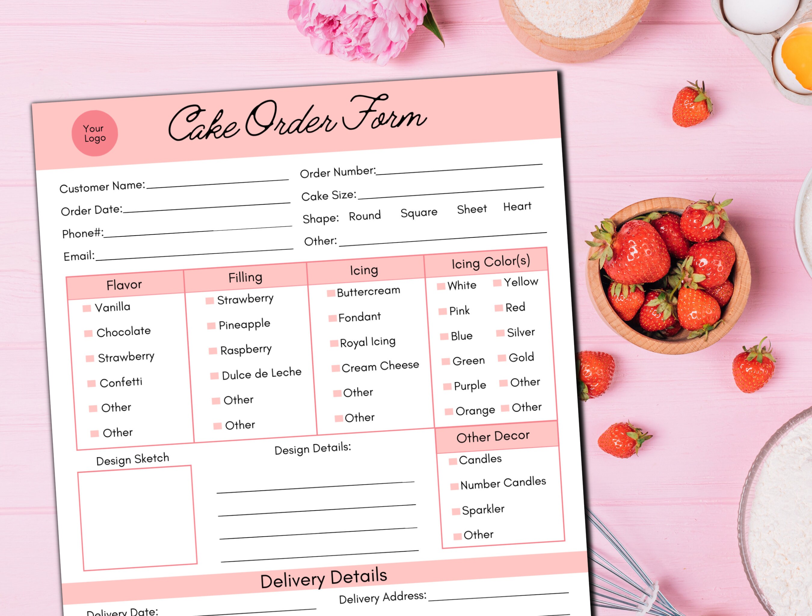 Editable Cake Order Form Template Bakery Form Birthday Cake Etsy