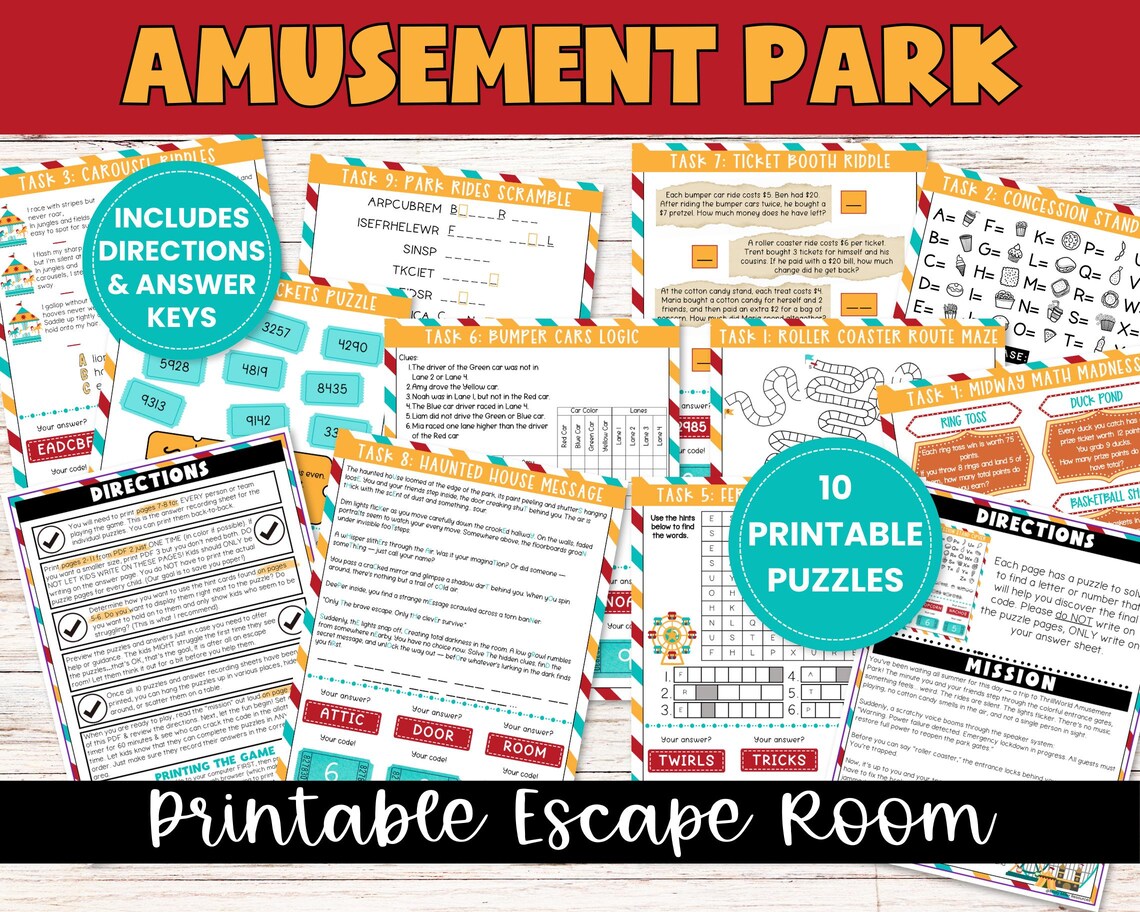 Amusement Park Printable Escape Room for Tweens and Kids - Summer ...