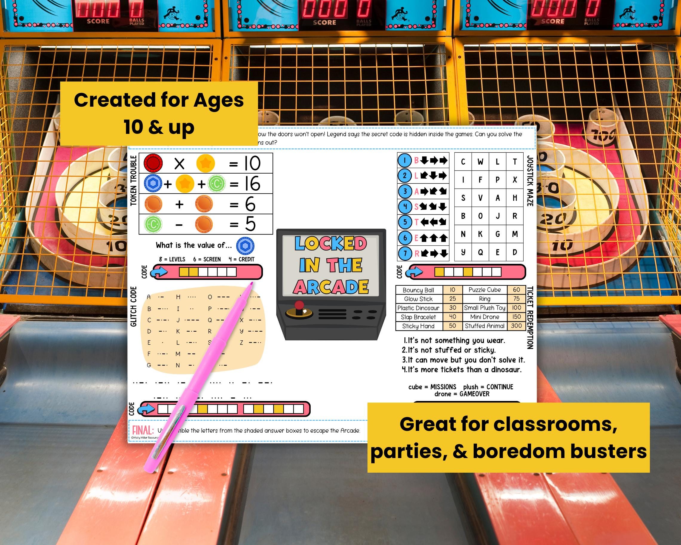 Locked in the Arcade One Pager Escape Room for Tweens, Teens - Mini ...